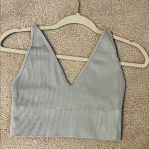 Gilly Hicks Pale Green Ribbed V-Neck Crop Top